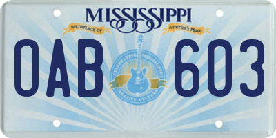 MS license plate OAB603
