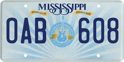 MS license plate OAB608