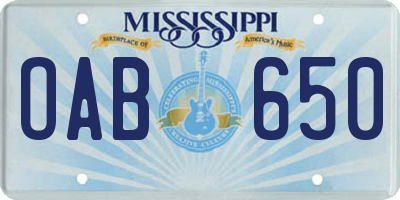 MS license plate OAB650