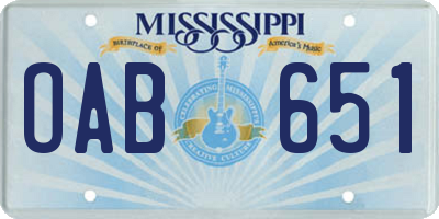 MS license plate OAB651