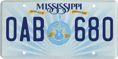 MS license plate OAB680