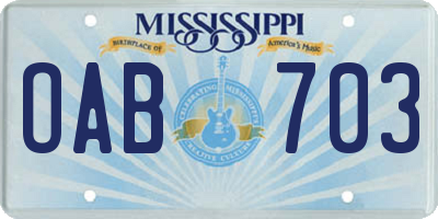 MS license plate OAB703