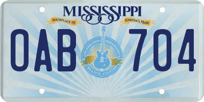 MS license plate OAB704
