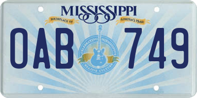MS license plate OAB749