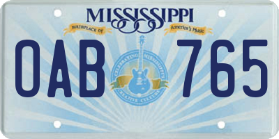 MS license plate OAB765