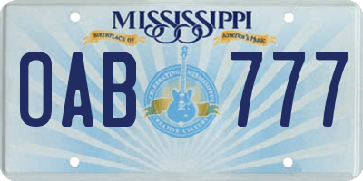 MS license plate OAB777