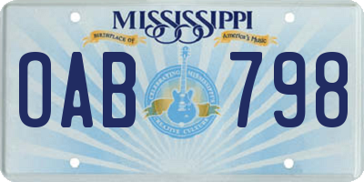 MS license plate OAB798