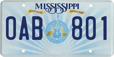 MS license plate OAB801