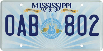 MS license plate OAB802