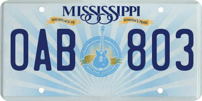 MS license plate OAB803