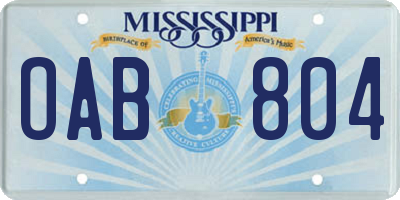 MS license plate OAB804