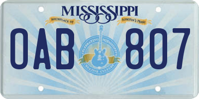 MS license plate OAB807