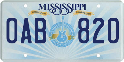 MS license plate OAB820