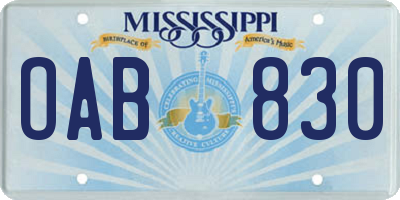 MS license plate OAB830