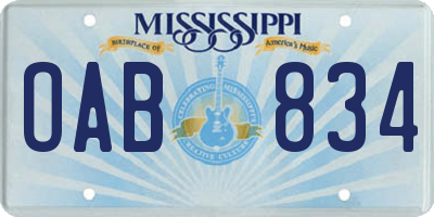MS license plate OAB834