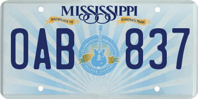 MS license plate OAB837