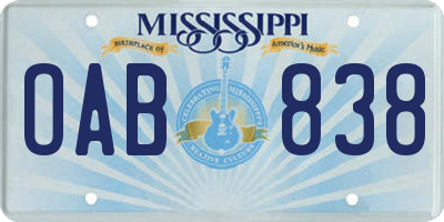MS license plate OAB838