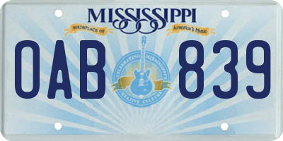 MS license plate OAB839