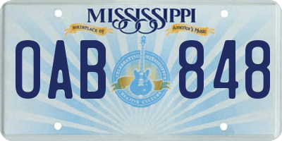 MS license plate OAB848