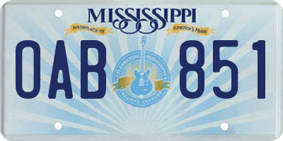 MS license plate OAB851