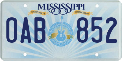 MS license plate OAB852