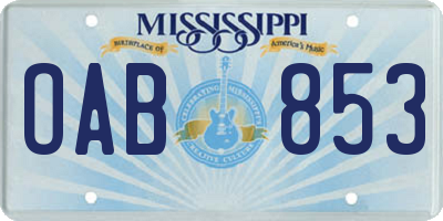 MS license plate OAB853