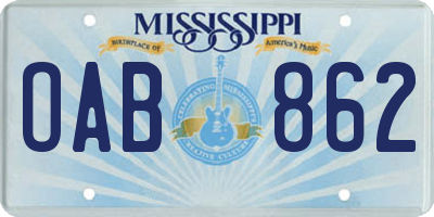 MS license plate OAB862