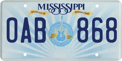 MS license plate OAB868