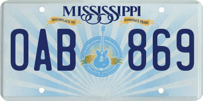 MS license plate OAB869
