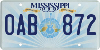 MS license plate OAB872
