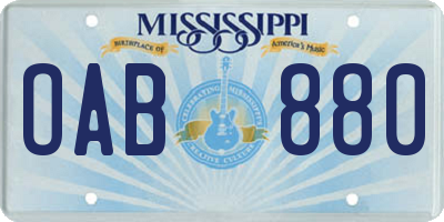 MS license plate OAB880