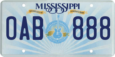 MS license plate OAB888