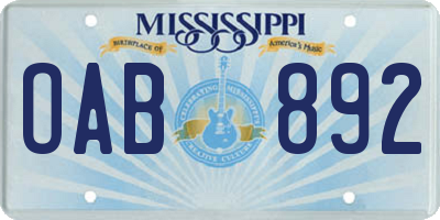 MS license plate OAB892