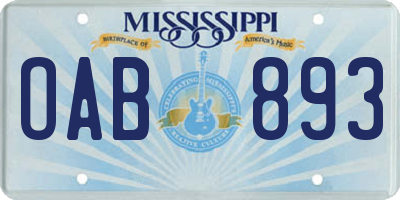 MS license plate OAB893