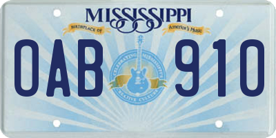 MS license plate OAB910