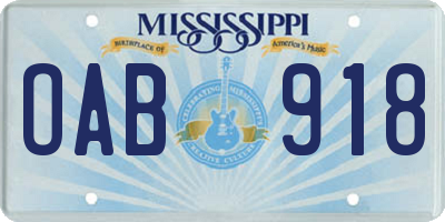 MS license plate OAB918