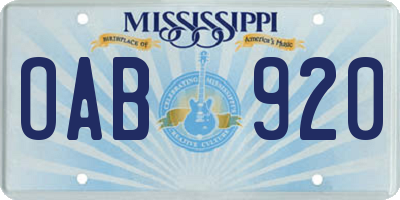 MS license plate OAB920