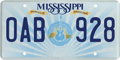 MS license plate OAB928