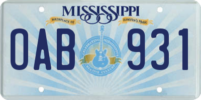 MS license plate OAB931