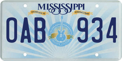MS license plate OAB934