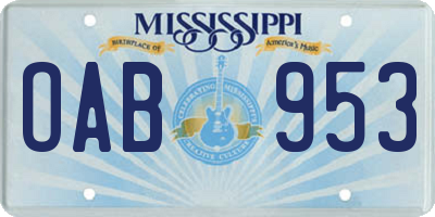 MS license plate OAB953