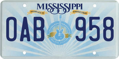 MS license plate OAB958