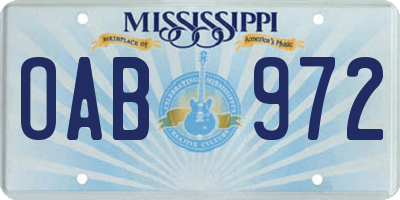 MS license plate OAB972