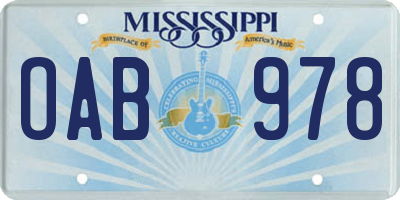 MS license plate OAB978
