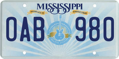 MS license plate OAB980