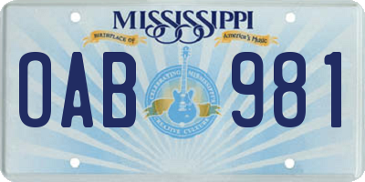 MS license plate OAB981