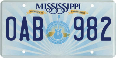 MS license plate OAB982