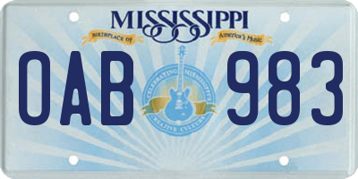 MS license plate OAB983