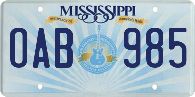 MS license plate OAB985