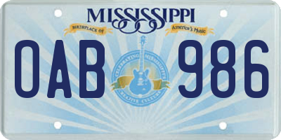 MS license plate OAB986